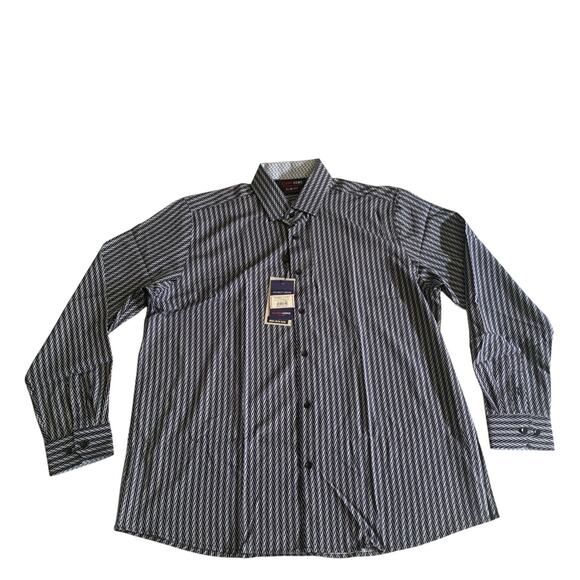 Azaro Uomo Men's Size 2XL Slim Fit Long Sleeve Geometric Button Up Stretch Shirt - Picture 16 of 16